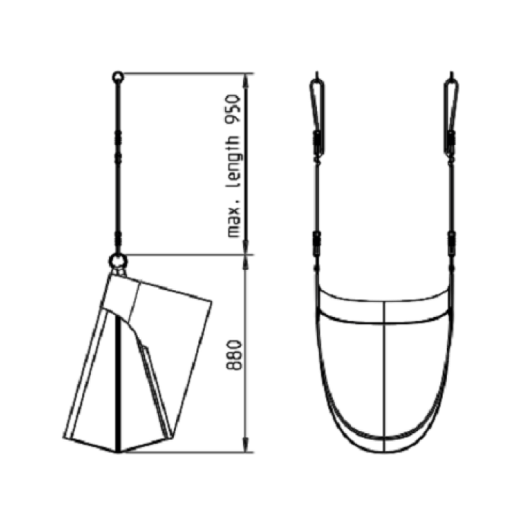 diagram showing the measurements of the denoh cacoon swing