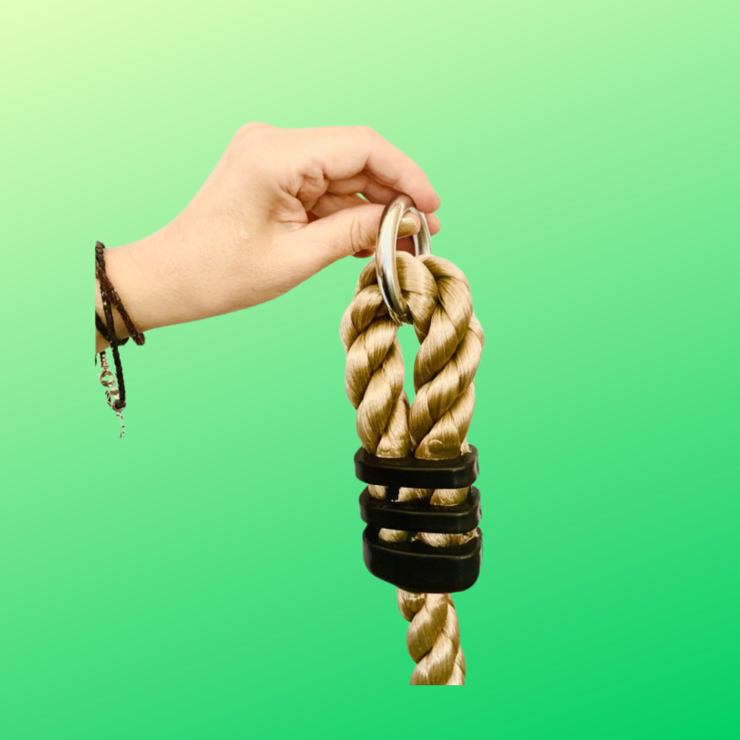 ring on the top of the swing rope to attach to hanger
