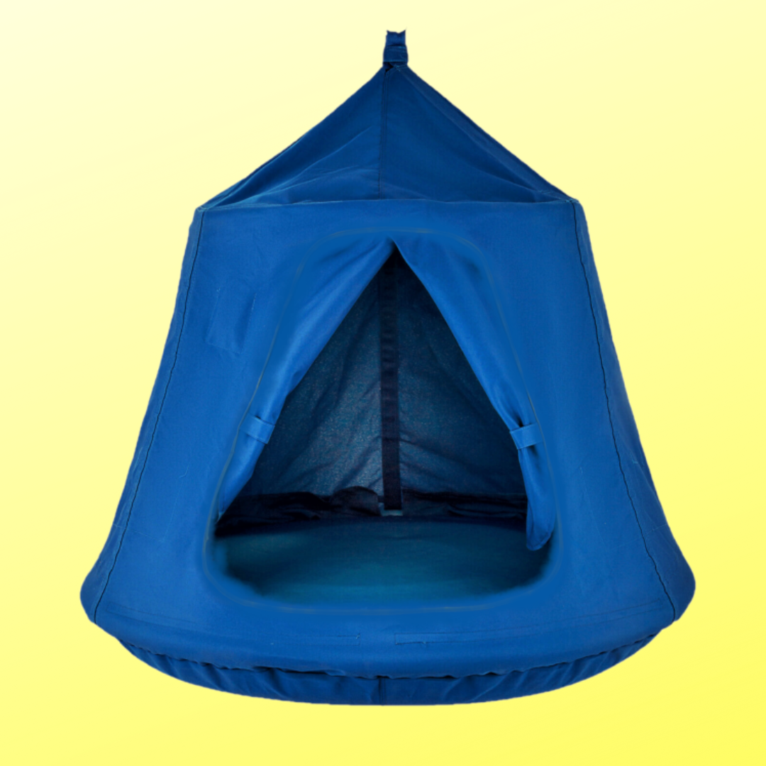 blue tent nest swing on yellow background in nz