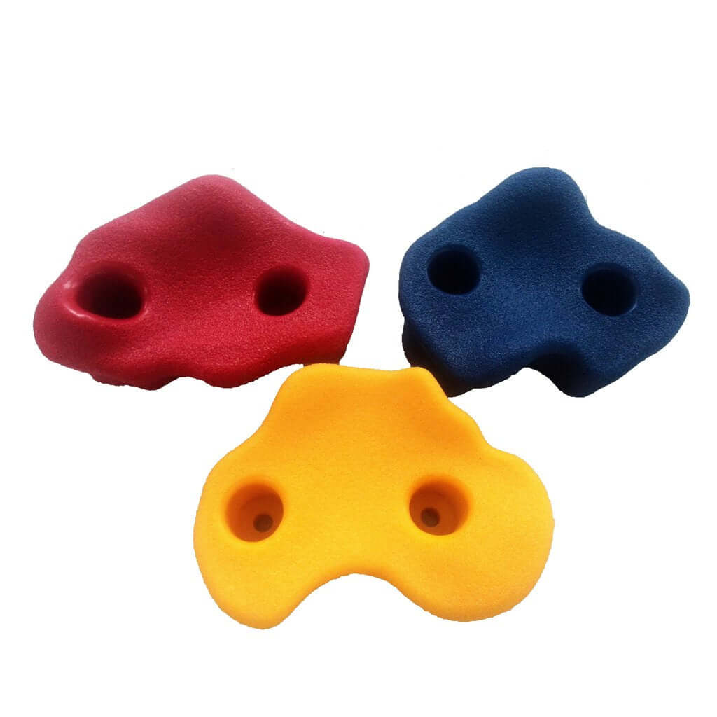 red, yellow and blue climbing holds