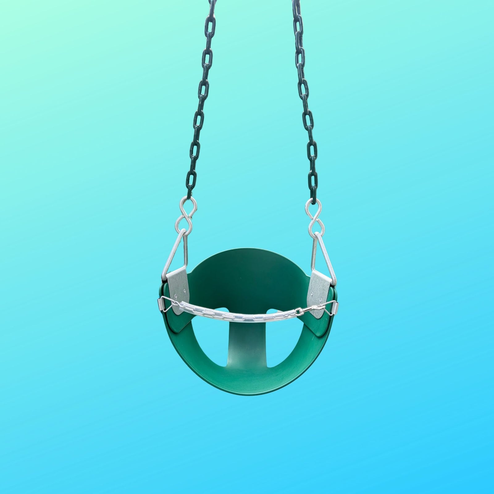 green half bucket swing and chains