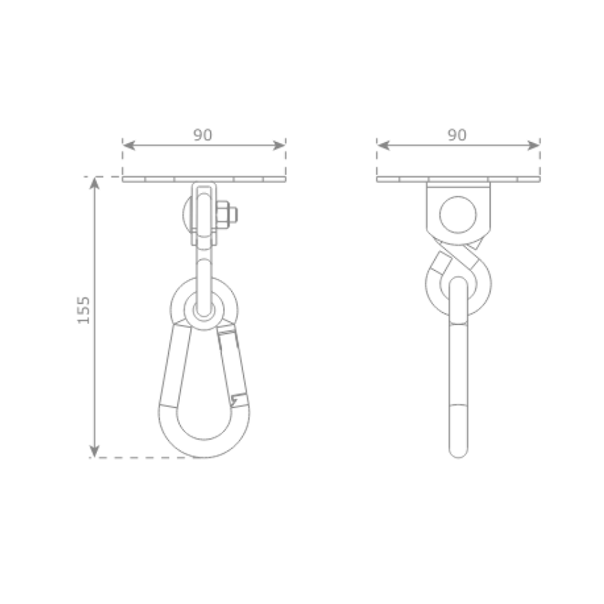 diagram showing the measurements of the indoor swing hook