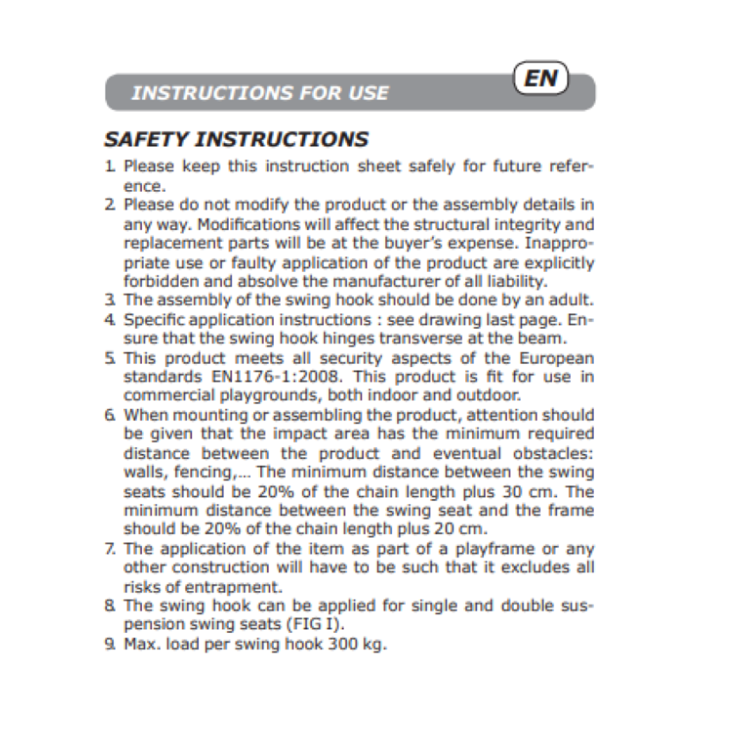 instructions for installing the commercial grade swing hanger