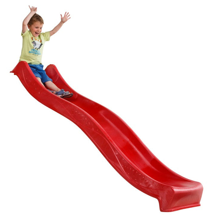 A child sliding down red slide