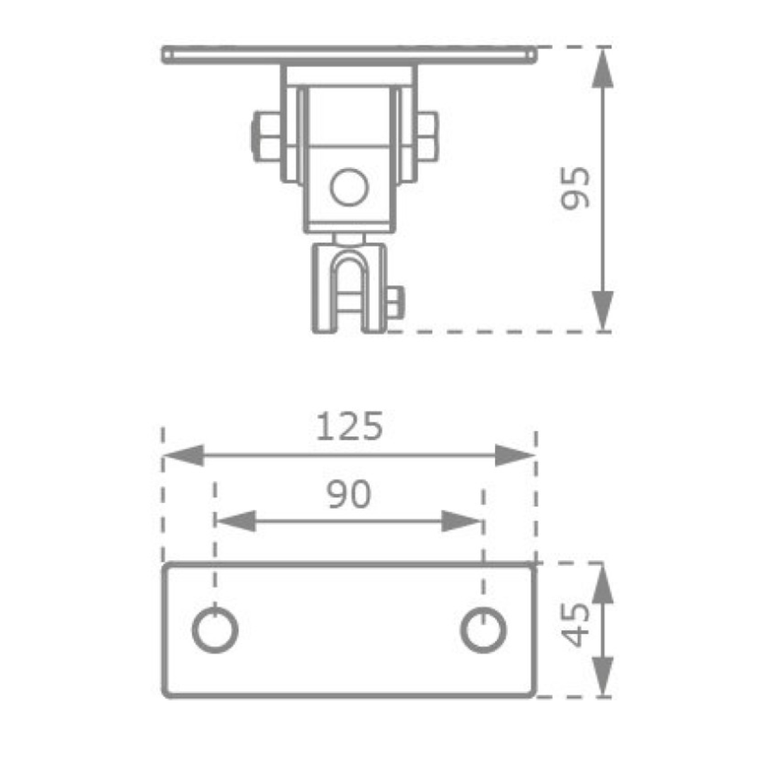 diagram showing the measurements of the commercial grade swing hanger ductile - stainless steel