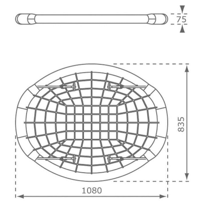 diagram showing the dimensions of oval nest swing