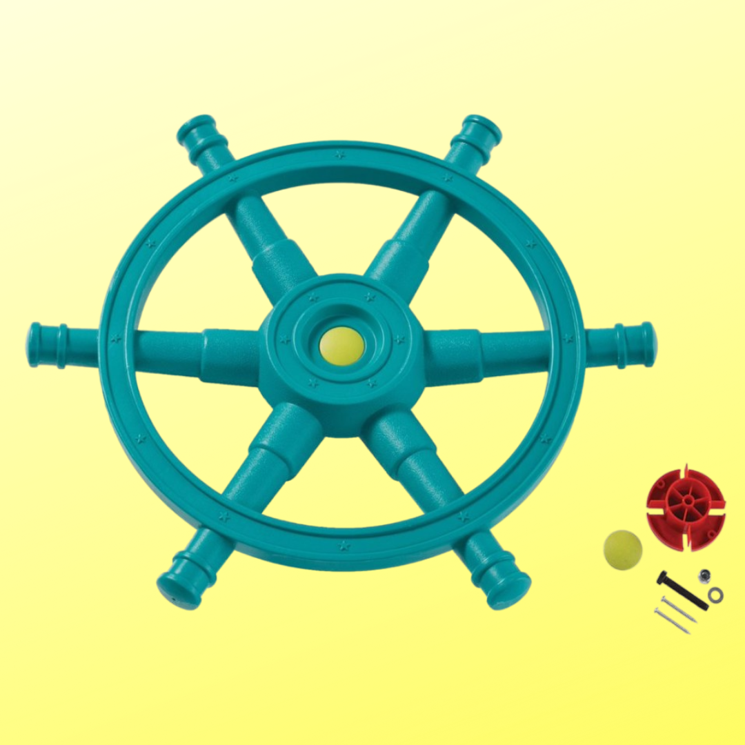 turquoise ship steering wheel
