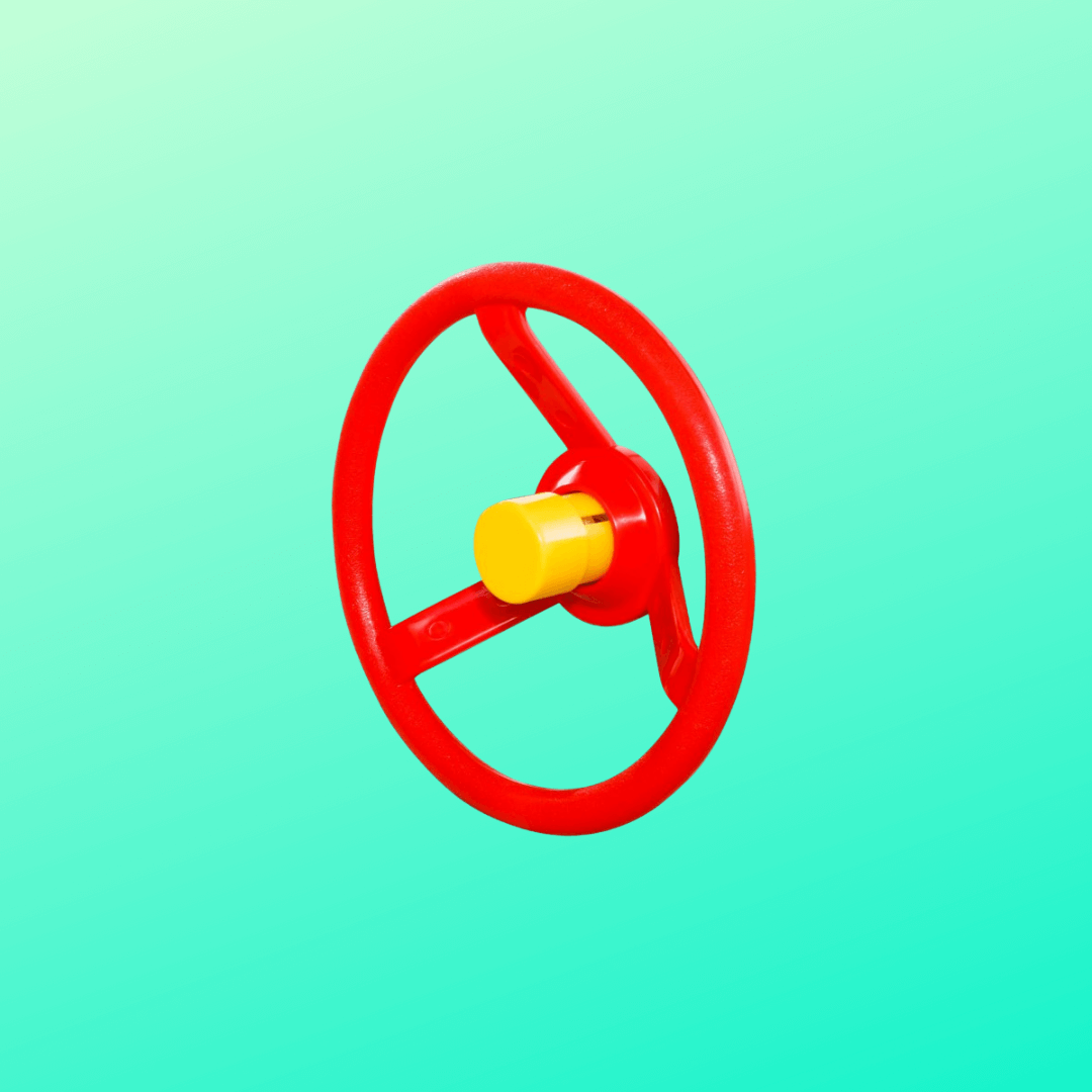 Red playground steering wheel with yellow horn