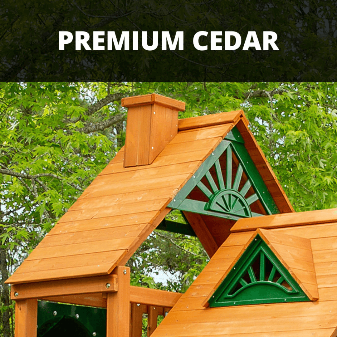 outdoor wooden playground with title premium cedar