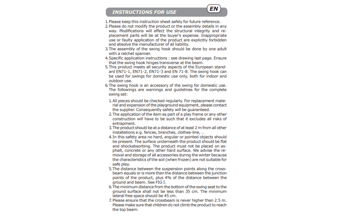 Swing Hanger & snap hook (1 piece)