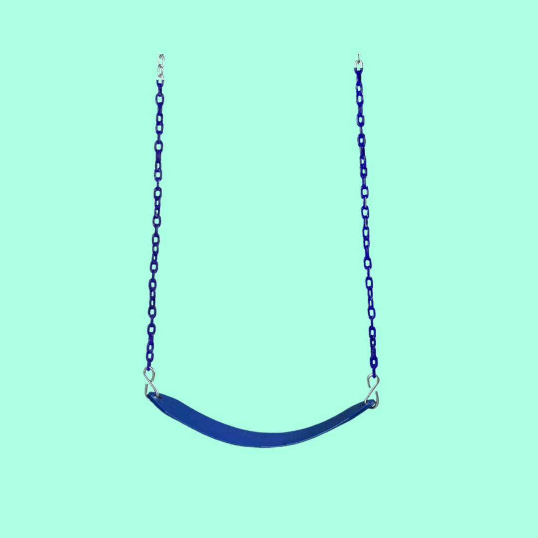 blue belt swing seat with plastisol coated safety chains