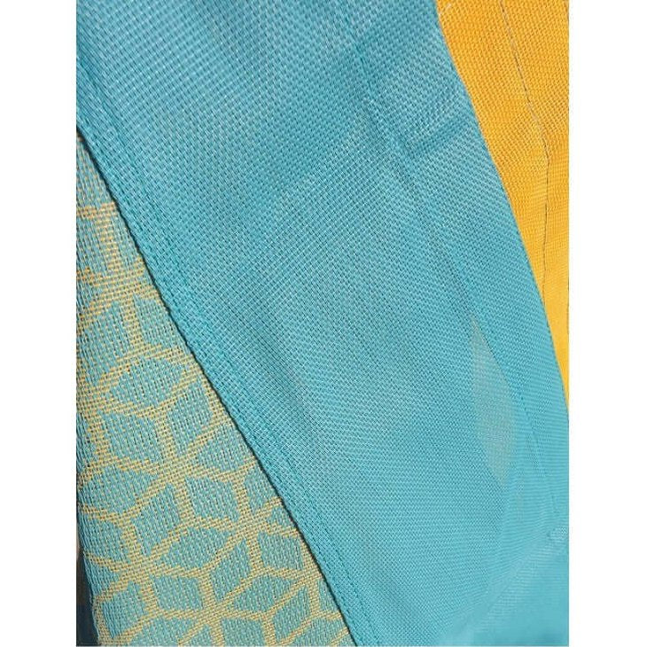 closeup of the blue and yellow colouring and pattern of the kBT denoh swing