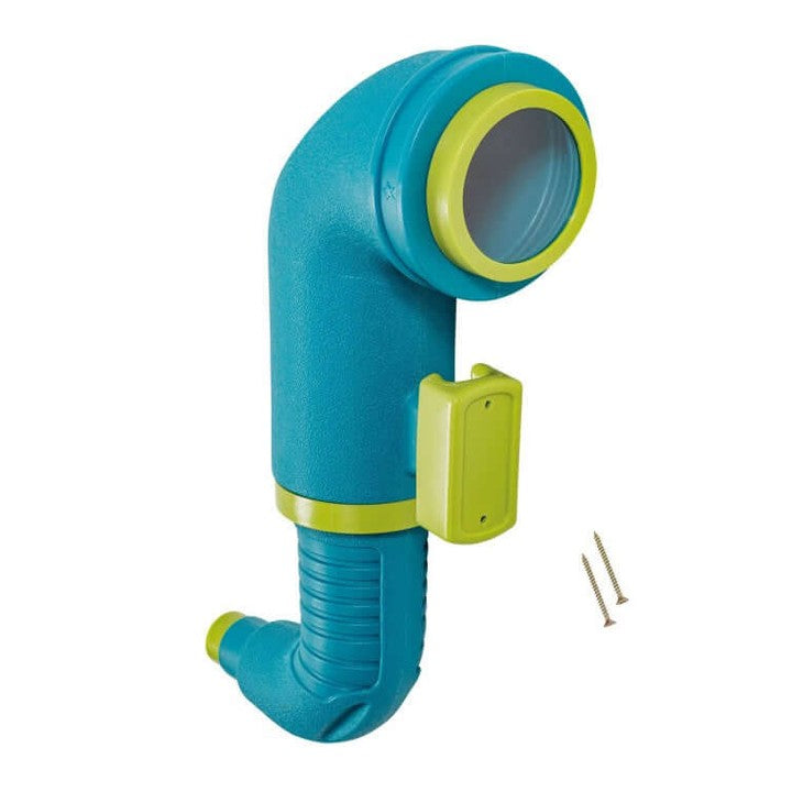 Turquoise and green periscope for use on playground or wooden fence