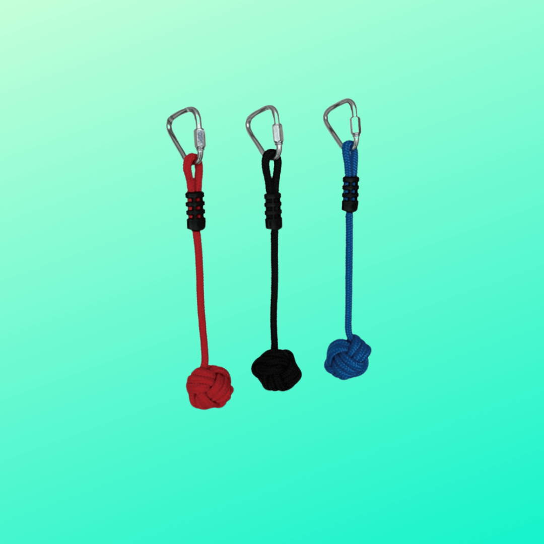 blue, red, and black ninja rope balls