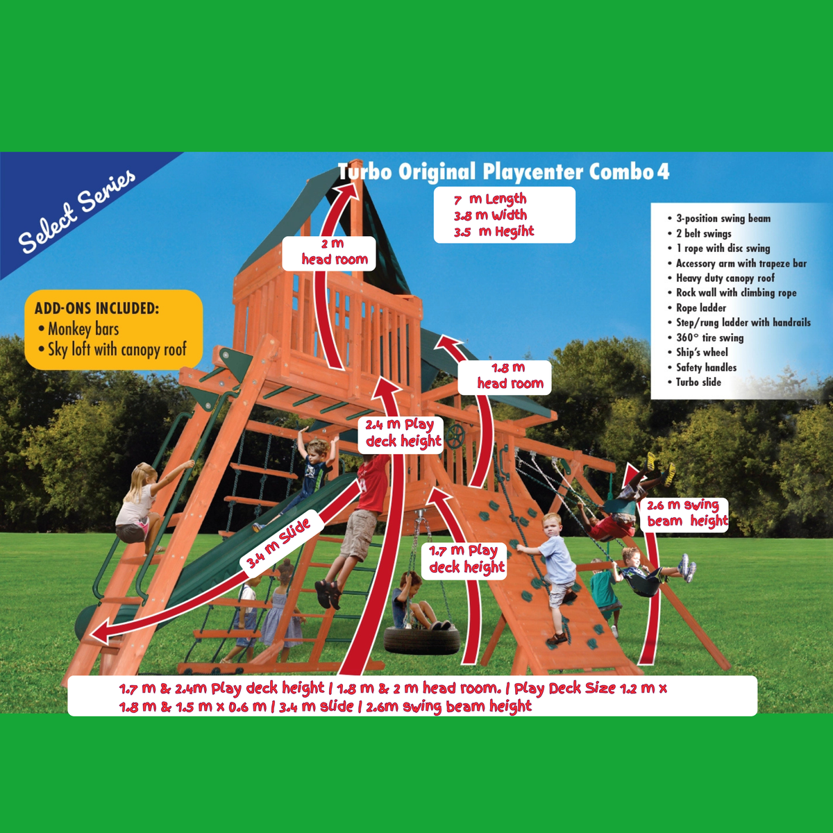 Original Playcentre 4, with Swings, Monkey Bars & Sky Loft