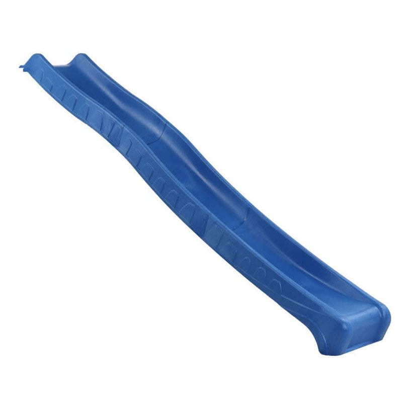 blue 3 piece roclie slide that has been assembled, showing the smooth connections