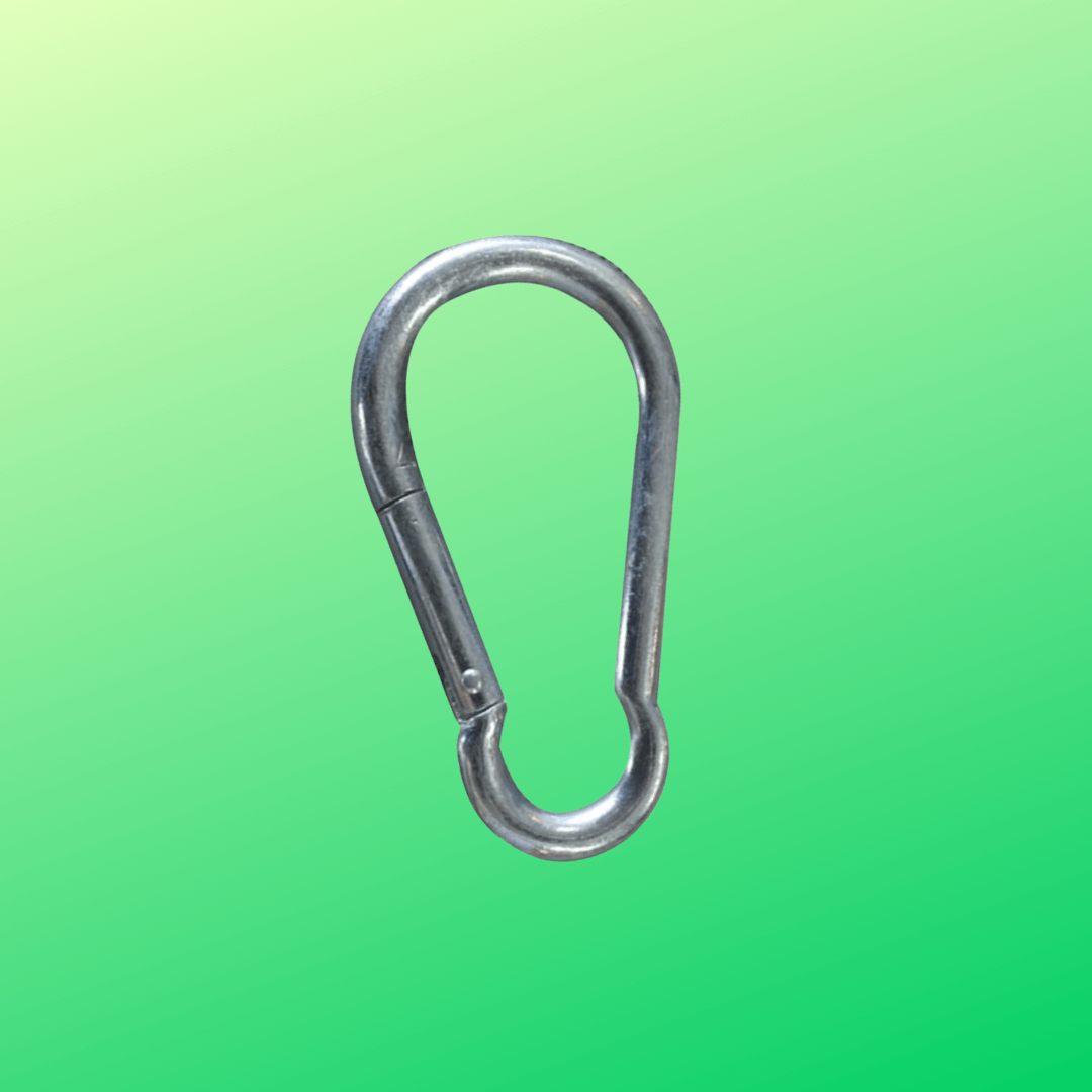 Metal carabiner on a green gradient background