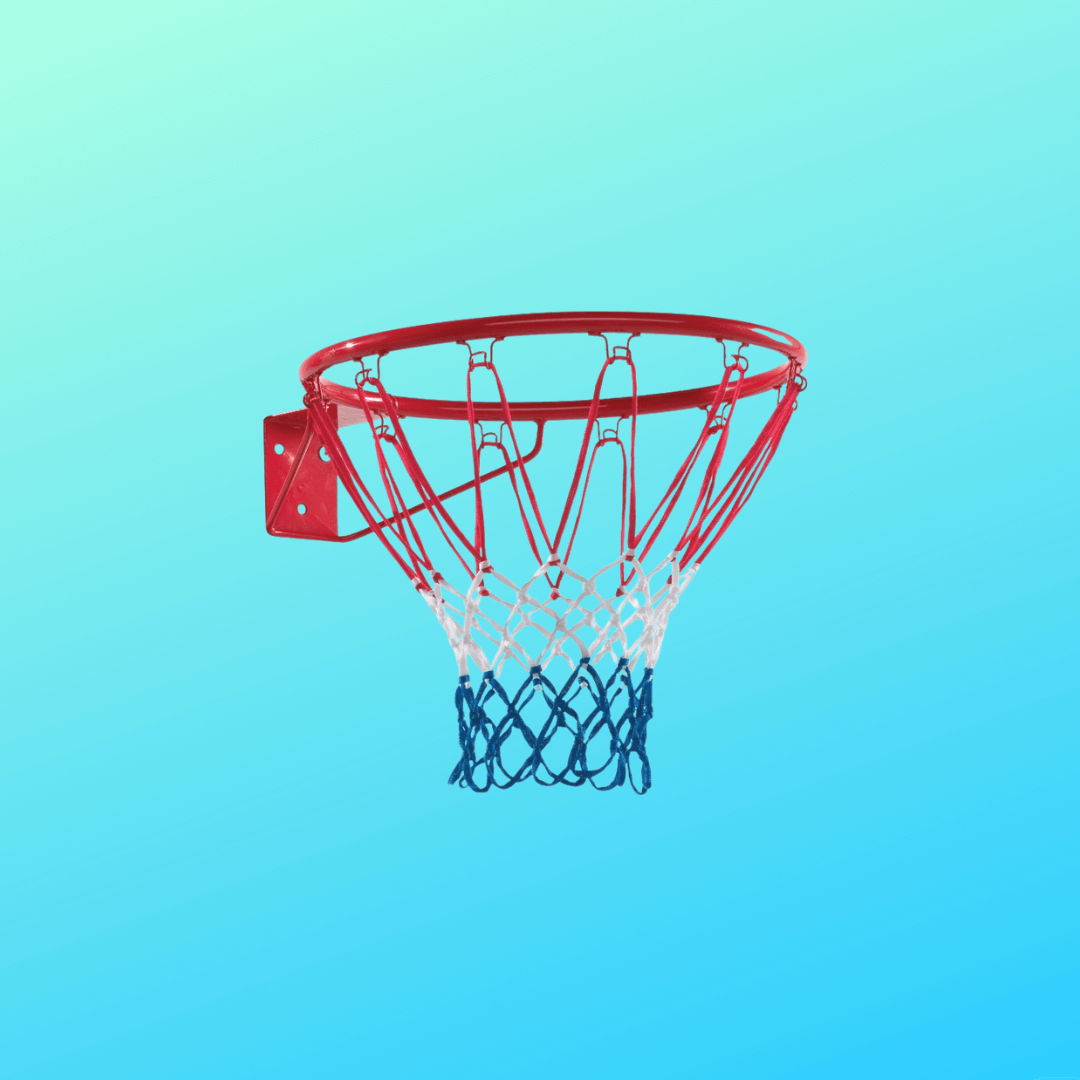 red basketball hook with white and blue netting in nz