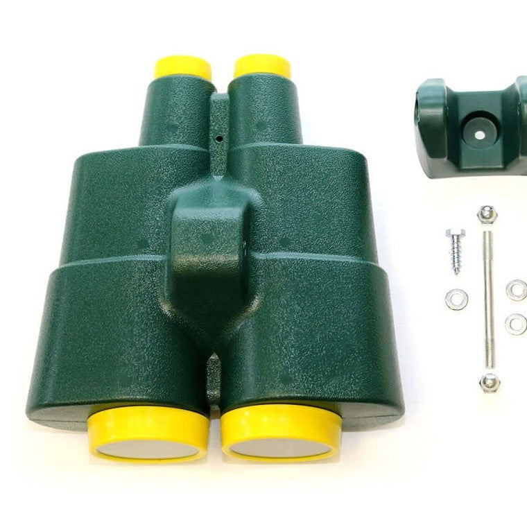top view of green and yellow binoculars