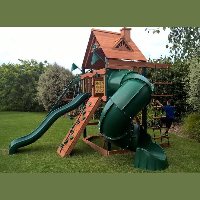 children playing on wooden outdoor playground in nz