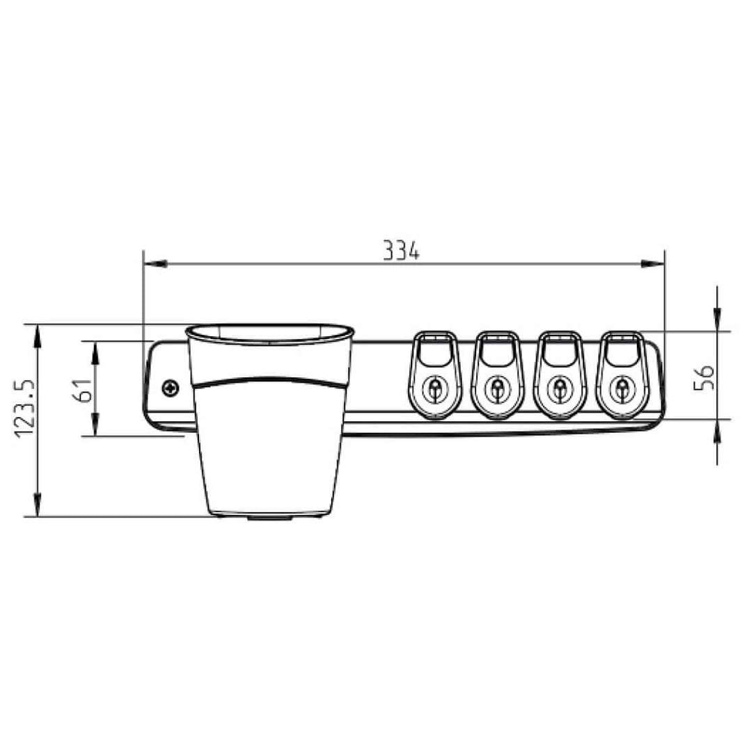 diagram showing the dimensions of the rack and tap for the mud kitchen in nz