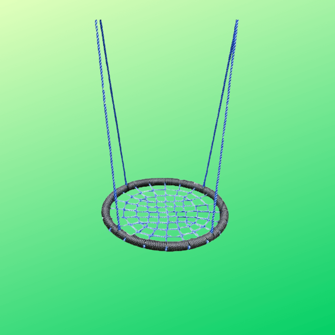 Round net nest  swing with blue ropes on a green background