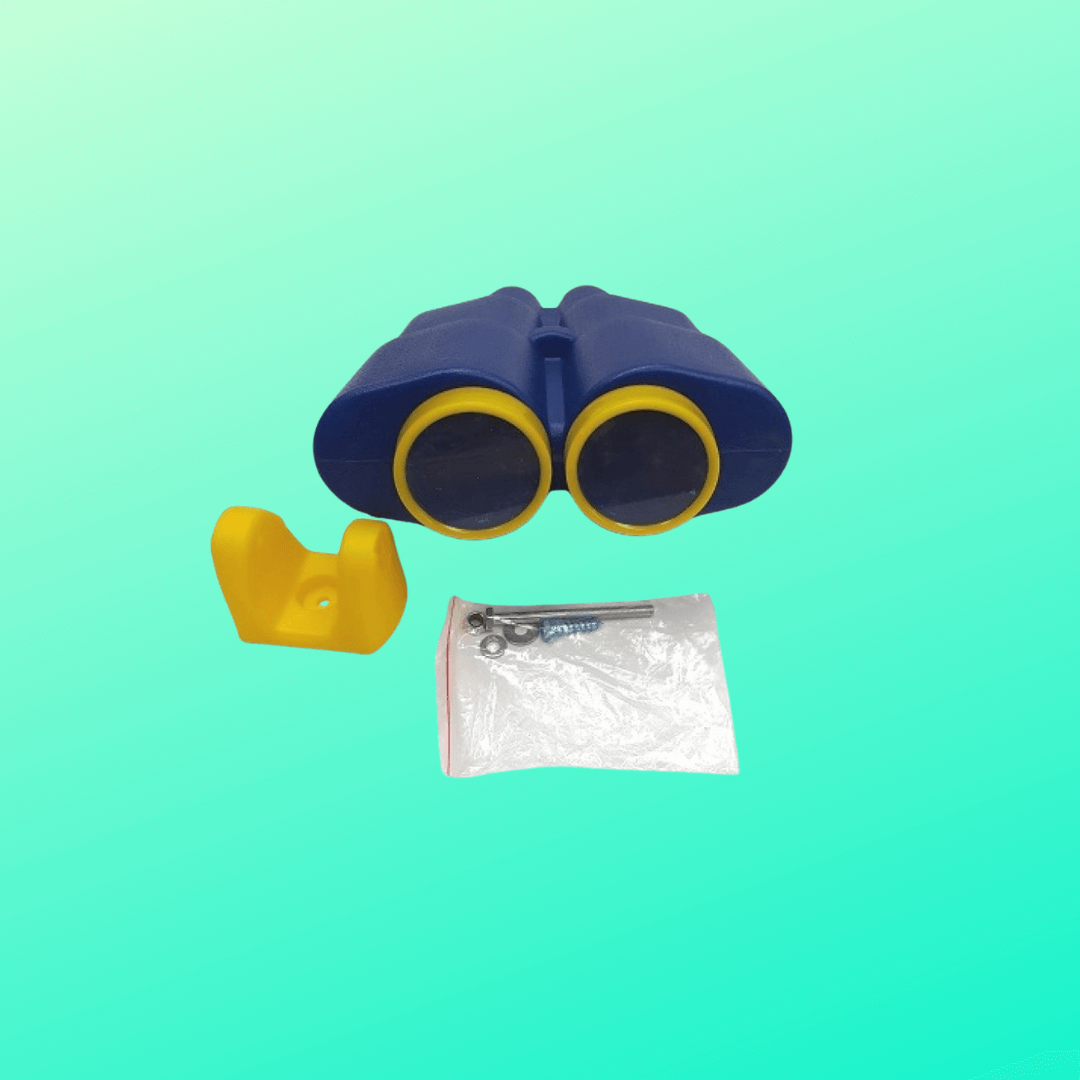 Blue binoculars with yellow accents ready for playground fun