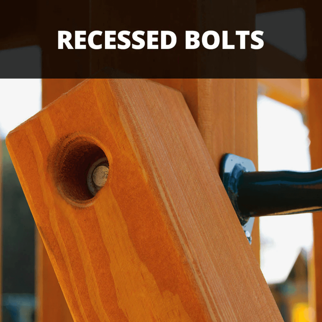 wooden playground with recessed bolts