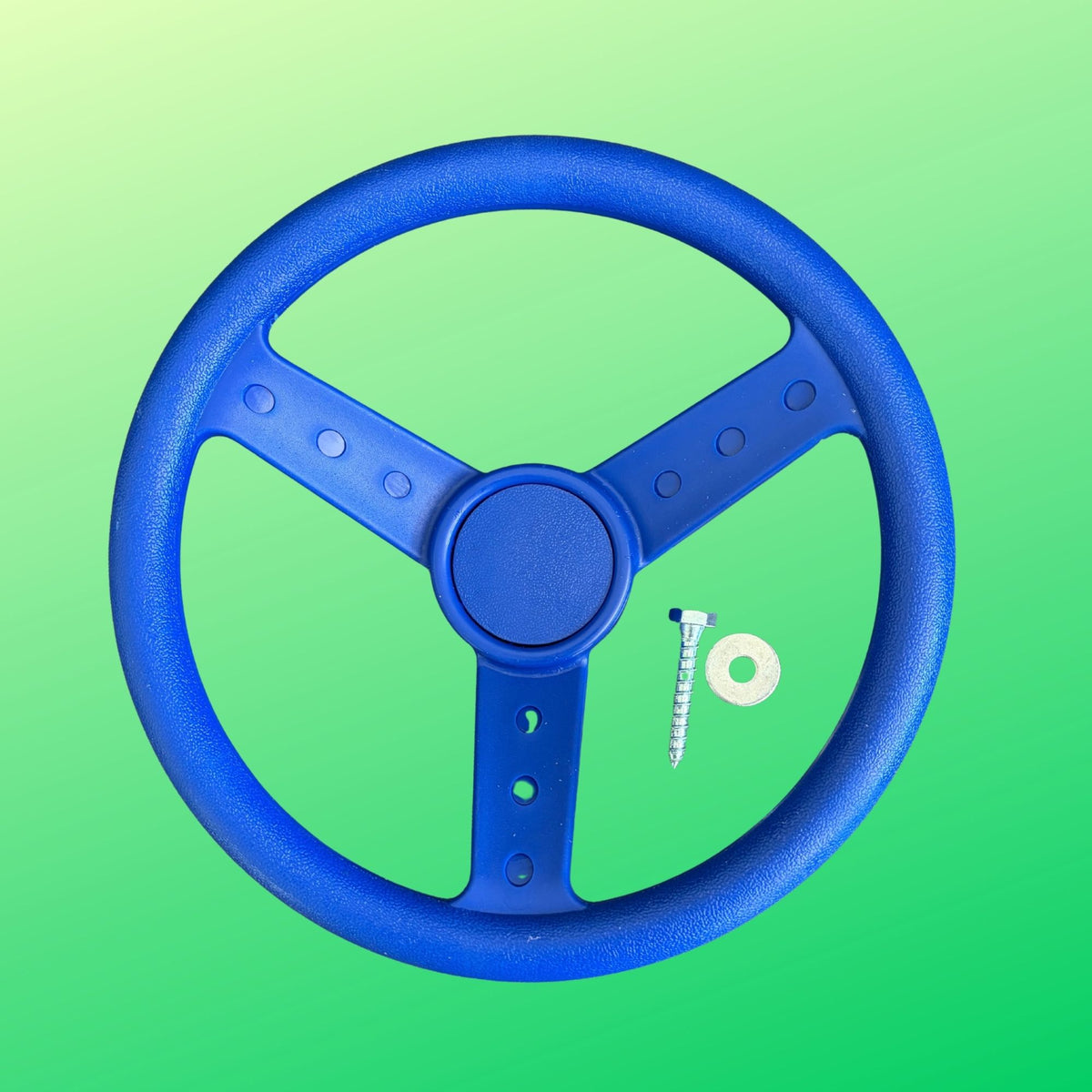 blue plastic playground steering wheel with screw and washer for installation