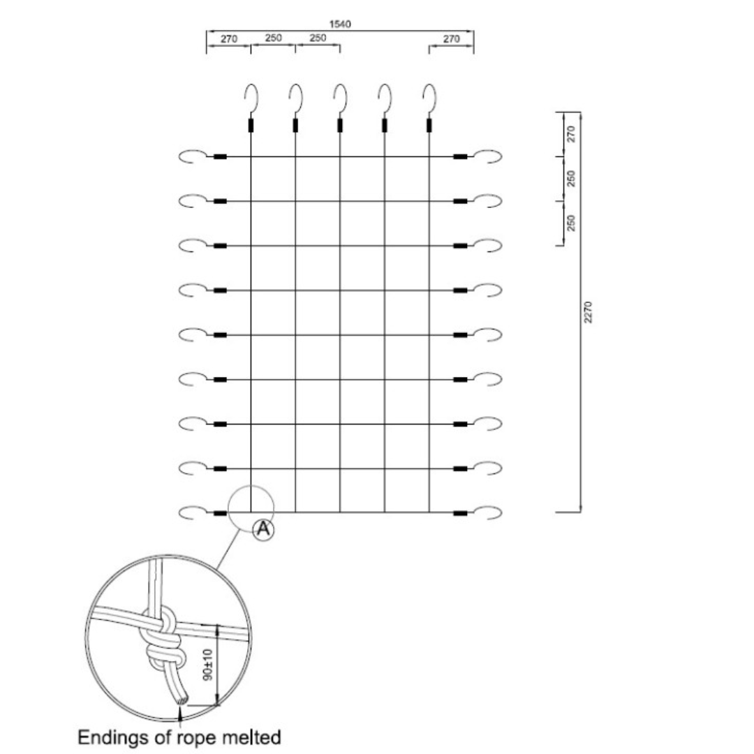 figure showing scramble net dimensions