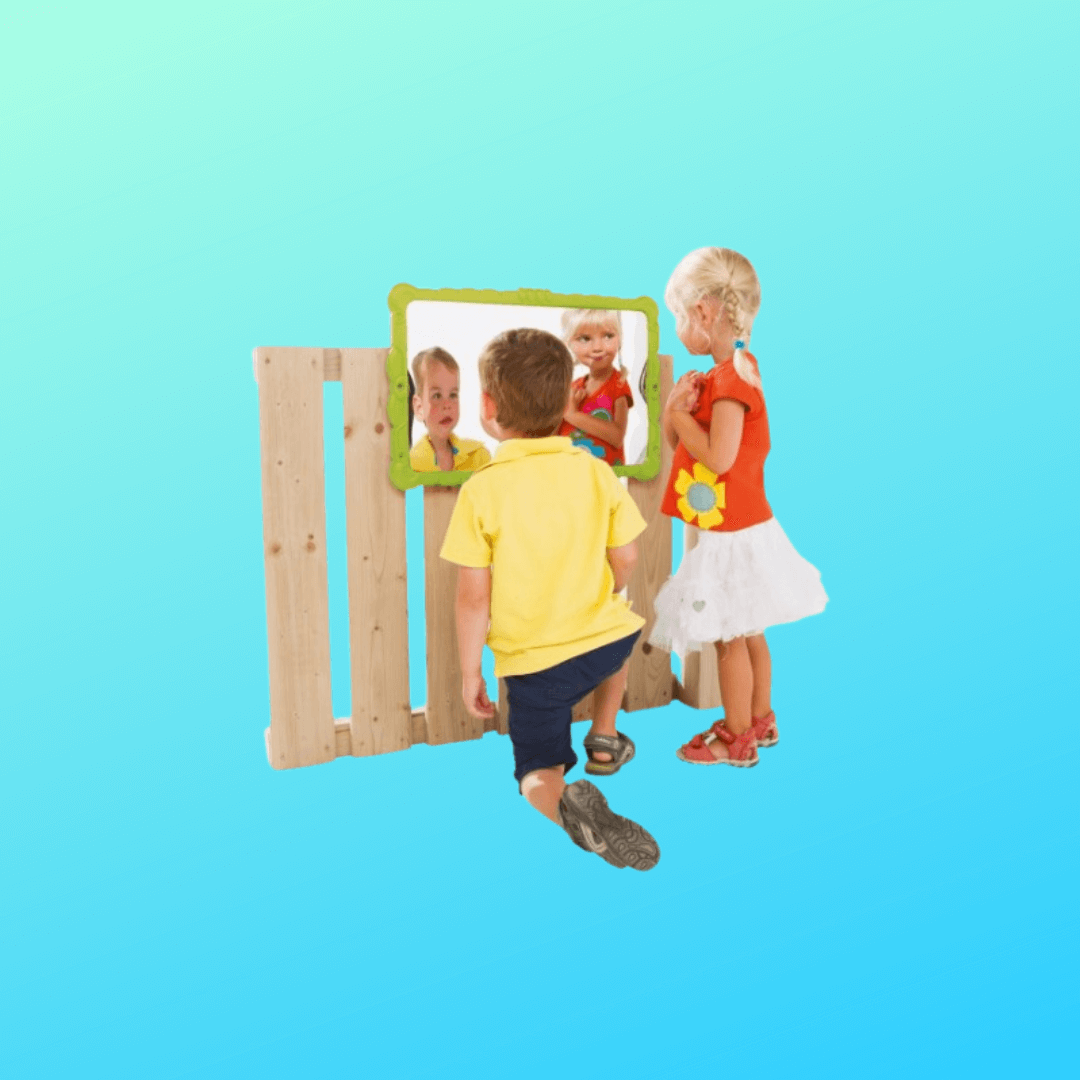 play mirror with wavy surface for funny faces.