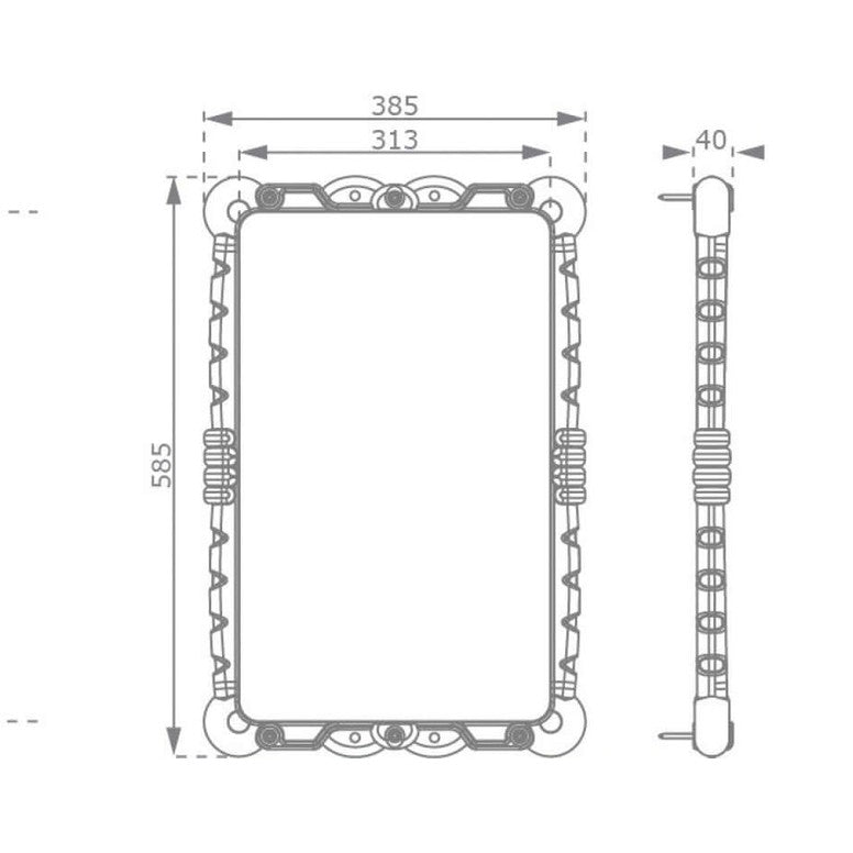 diagram showing the measurements of a sensory mirror for children to make funny faces in