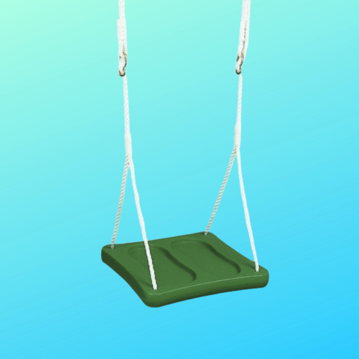 Green foot swing, so children can stand upright and swing.