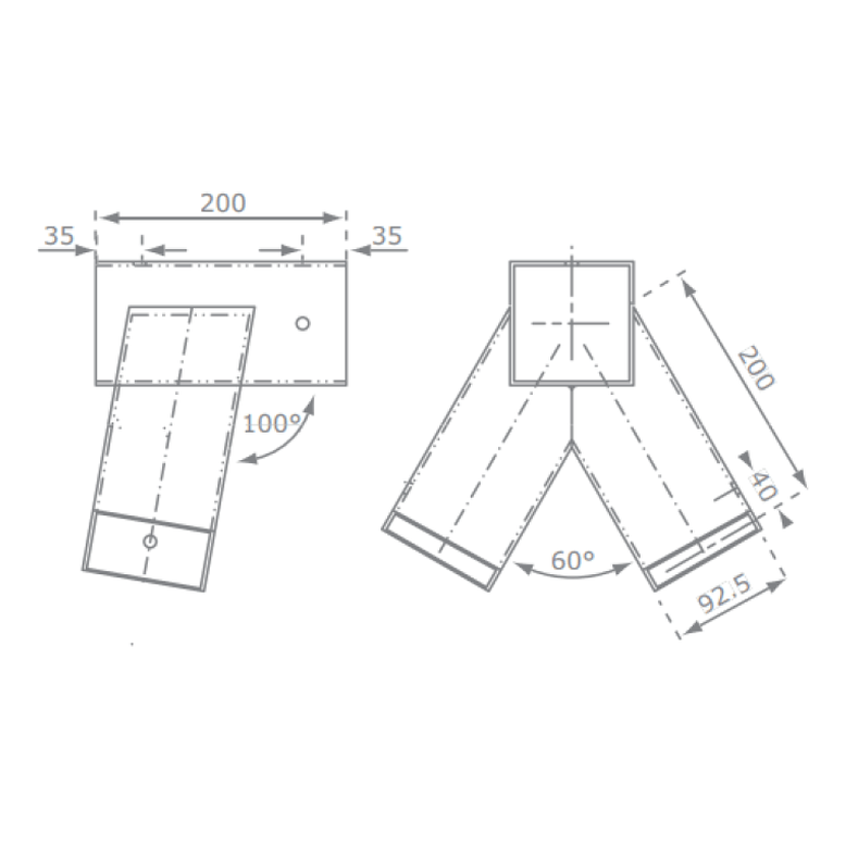 diagram showing the measurements for the swing beam and leg corner bracket