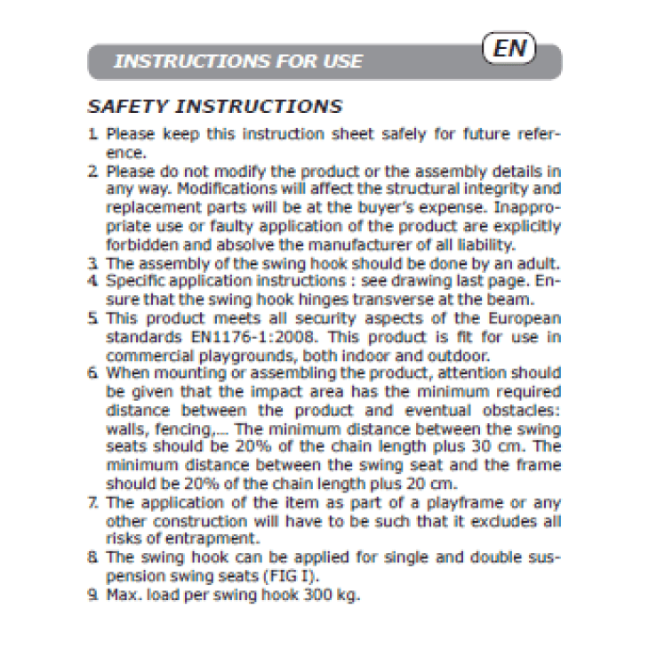 Safety instructions for a swing hanger on a white background
