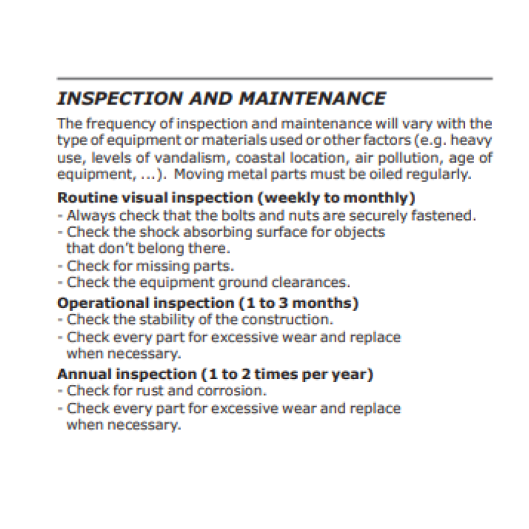 inspection and maintenance instructions for commercial grade swing hanger.