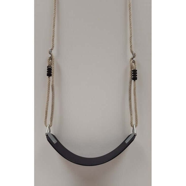 black swing attached to the polyhemp swing ropes