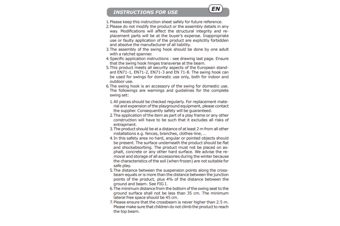 Swing Hanger & snap hook (1 piece)