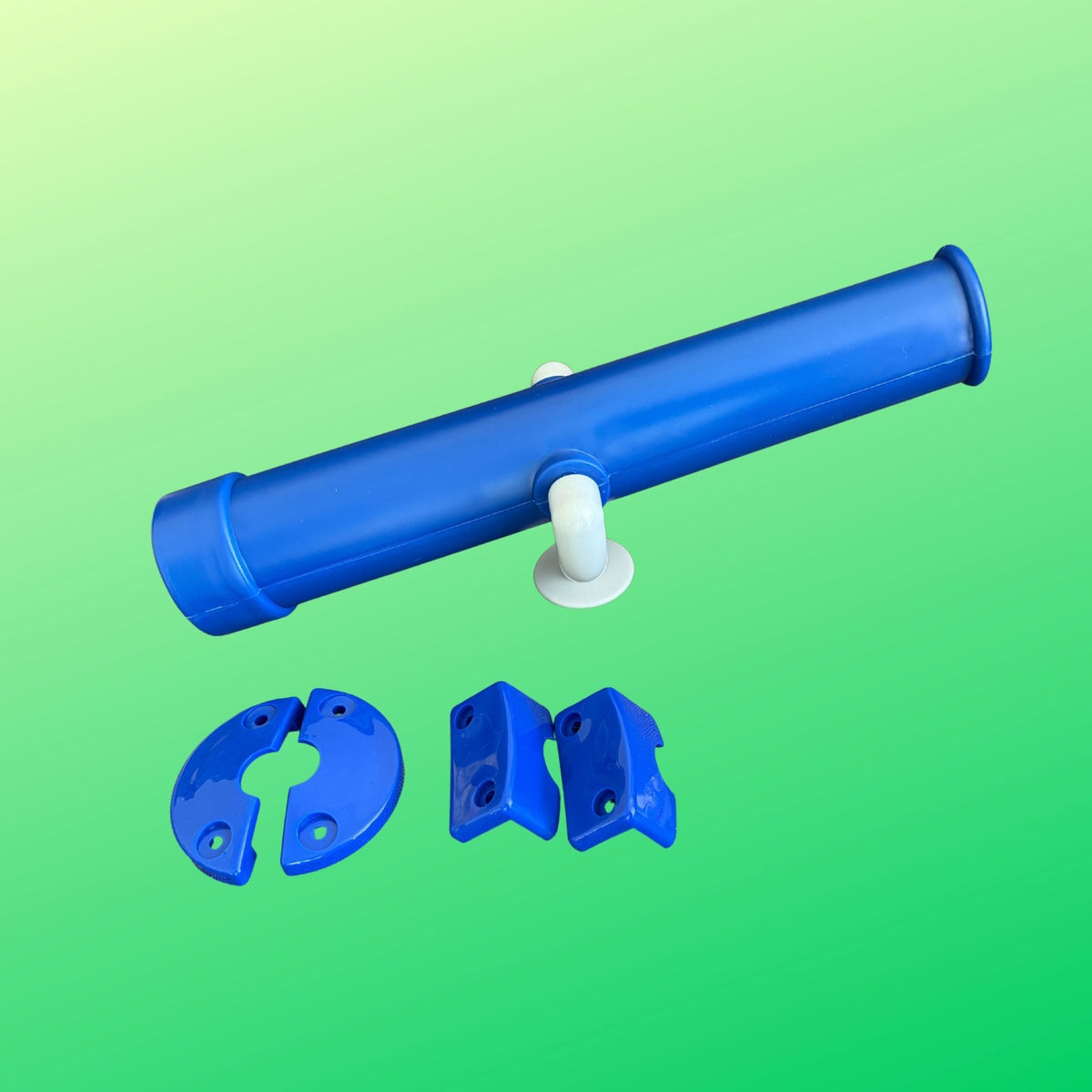 blue and white telescope and mounting pieces