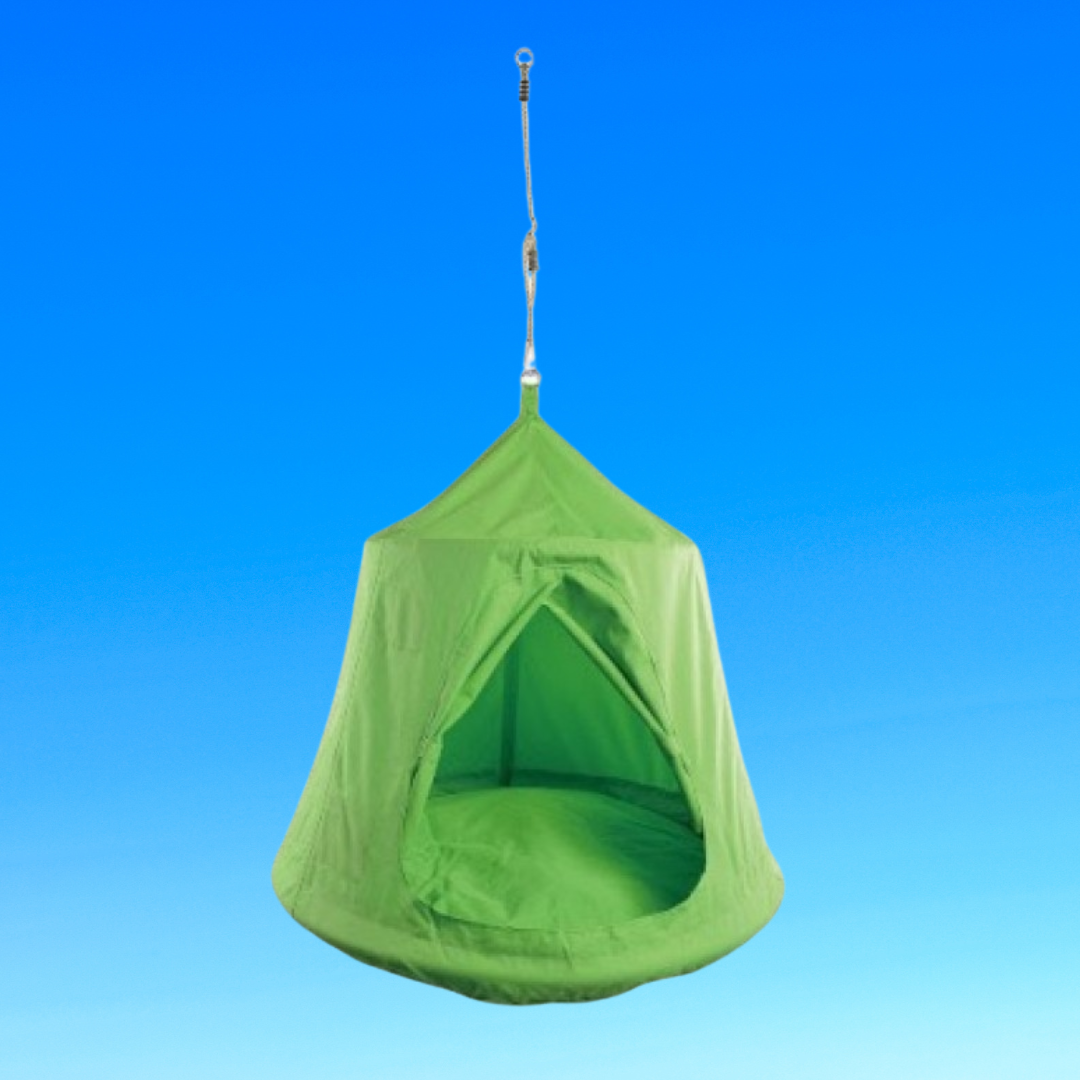 green tent nest swing on blue background