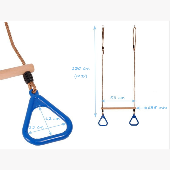 Trapeze bar, rings on PP ropes