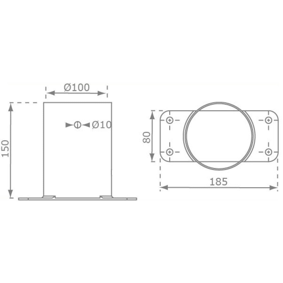 diagram of the dimensions of the swing corner bracket for round beam