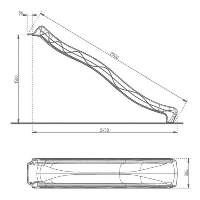 diagram of the size and shape of water wave slide. 1.5m deck height